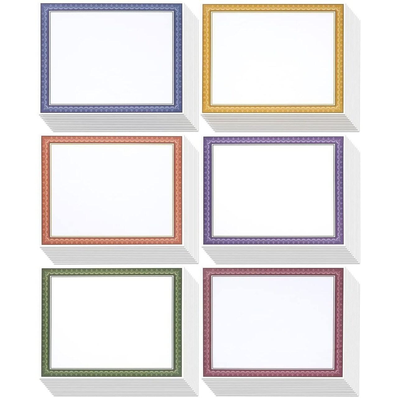 96 Sheets Certificate Paper for Printing - Customizable Blank Cardstock  with Colored Borders for Graduation Diploma, Achievement Awards,  Recognition Documents (8.5 x 11 in, 6 Assorted Colors)